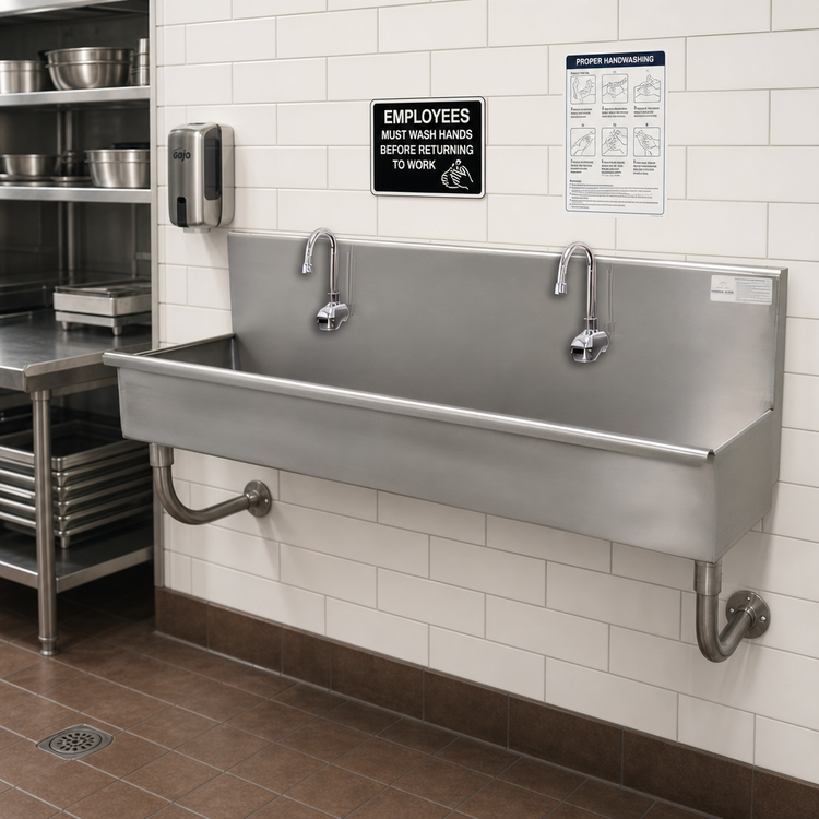 Product image #2 for Advance Tabco 48-Inch Two-Station Wall-Mounted Stainless Steel Hand Sink with 2 Electronic Faucets