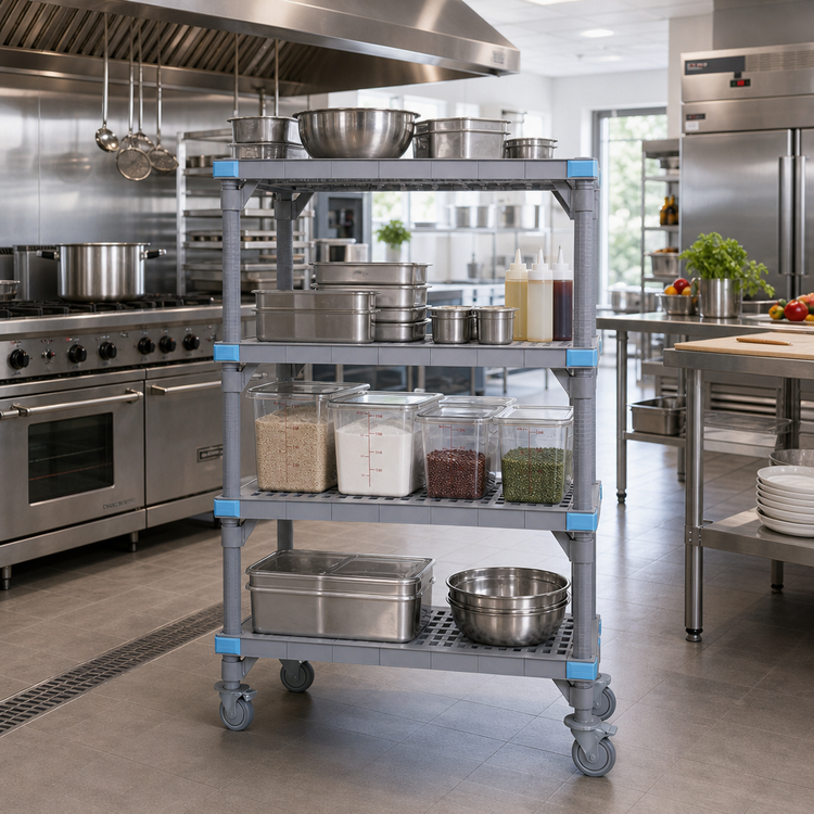 Product image #2 for Quantum Millenia Mobile Polymer Shelving Unit, 30 x 18 x 62 Inches, 4-Shelf, Gray
