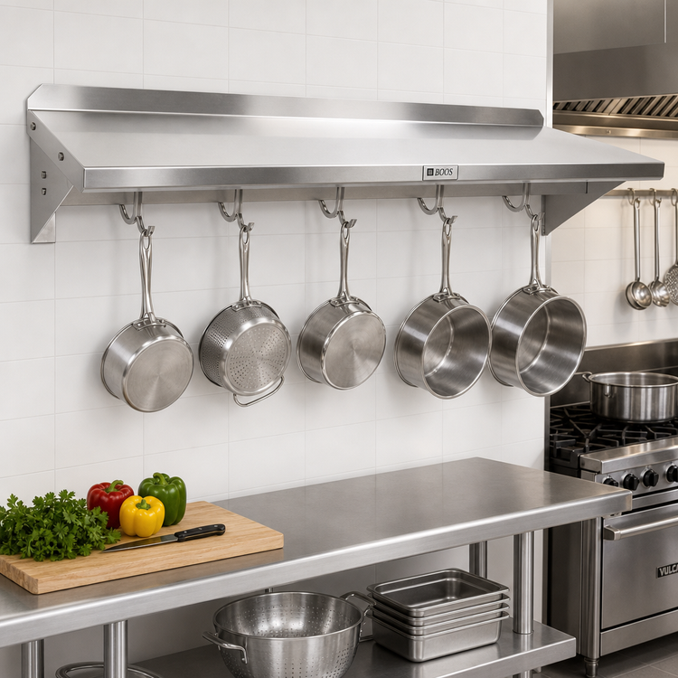 Product image #2 for John Boos Stallion 60 Inch Wall-Mount Stainless Steel Pot Rack Shelf, 16 Gauge