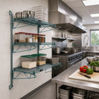 Thumbnail image #2 for Quantum WC54-CB1260P Wall-Mounted Cantilever Starter Unit with 3 Wire Shelves, Green Epoxy Antimicrobial Finish