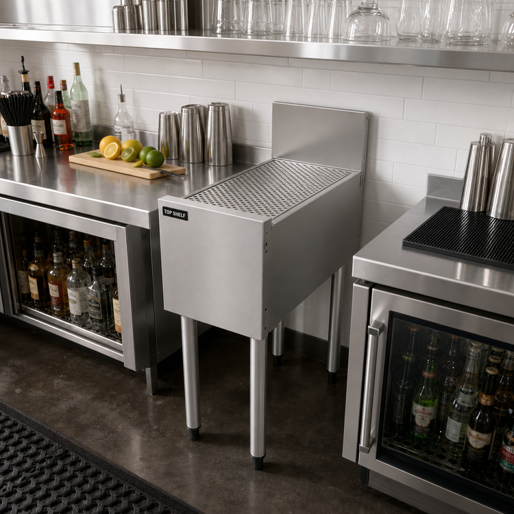 Product image #3 for Top Shelf TSF Series 13-Inch x 24-Inch Stainless Steel Underbar Drainboard with Backsplash