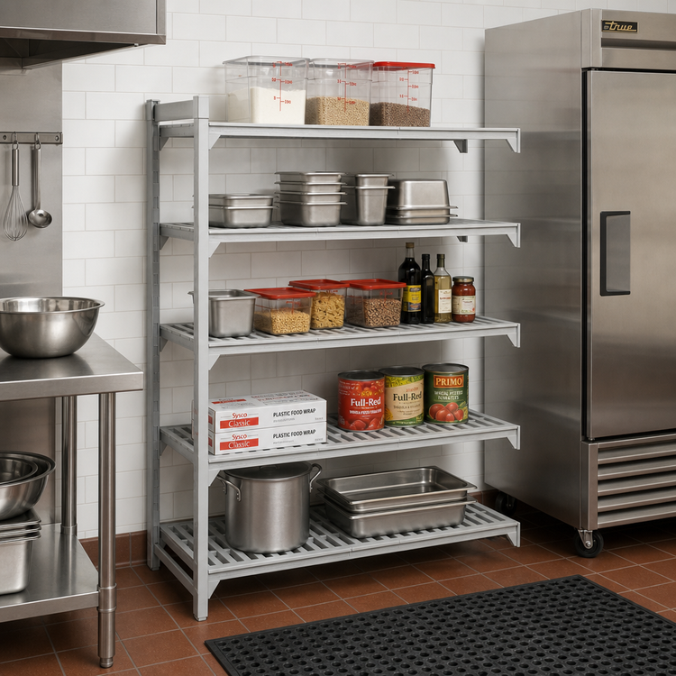 Product image #3 for Cambro Camshelving Premium 18" x 42" x 72" 5-Tier Vented Polymer Shelving Add-On Unit, Speckled Gray