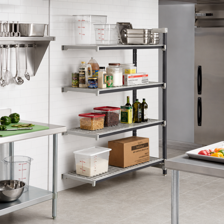Product image #2 for Cambro Camshelving Elements XTRA 21-Inch x 42-Inch x 84-Inch 4-Tier Vented Stationary Add-On Shelving Unit, Speckled Gray