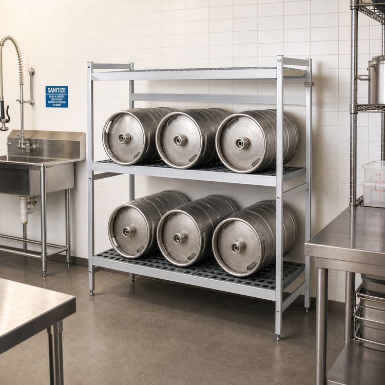Product image #2 for Fermod Freestanding 3-Shelf Aluminum Keg Rack, 6 Keg Capacity, 59 x 18 x 71 Inches
