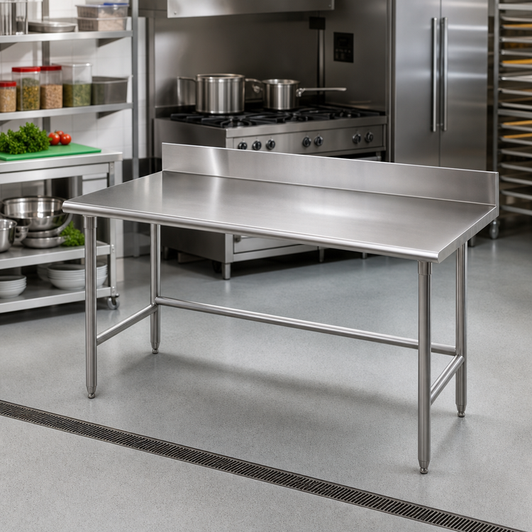 Product image #2 for Advance Tabco 72" x 24" 14 Gauge 304 Stainless Steel Work Table with 5" Backsplash, Open Base