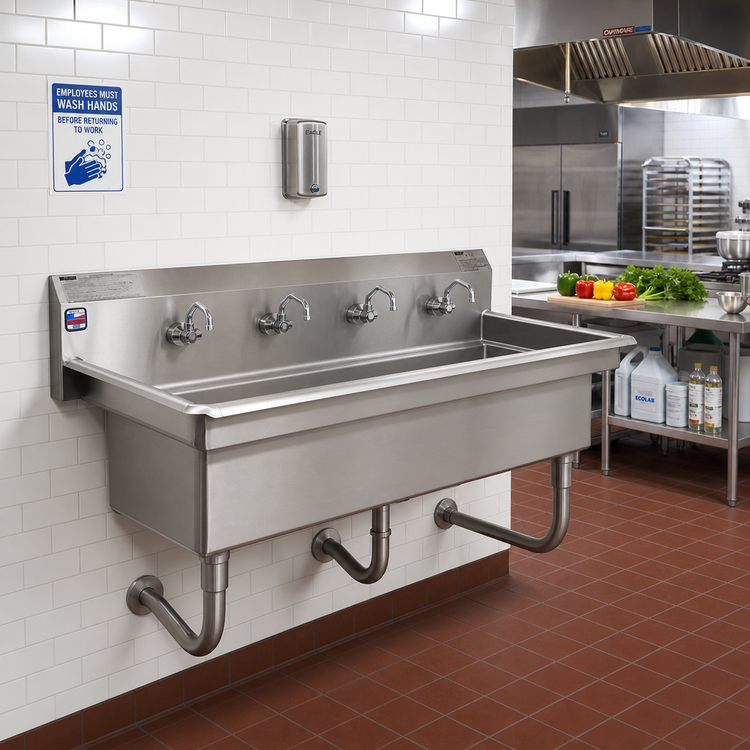 Product image #2 for Eagle Group HSA-WM-96 Wall-Mounted Multi-Station Hand Sink, 14-Gauge 304 Stainless Steel