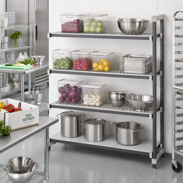 Product image #2 for Cambro Camshelving Elements XTRA Stationary Add-On Polymer Shelving Unit, 4-Tier, 21 x 72 x 64 Inches, Mixed Vented and Solid Shelves