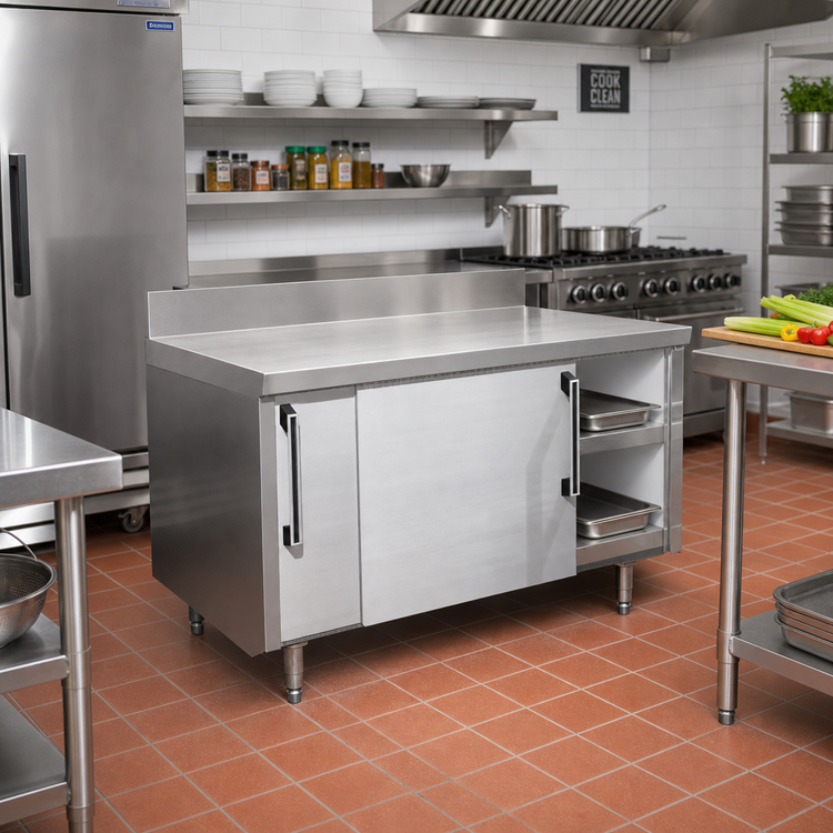Product image #2 for La Rosa Refrigeration 60-Inch x 28-Inch Deep Stainless Steel Utility Stand Cabinet Base with Sliding Doors