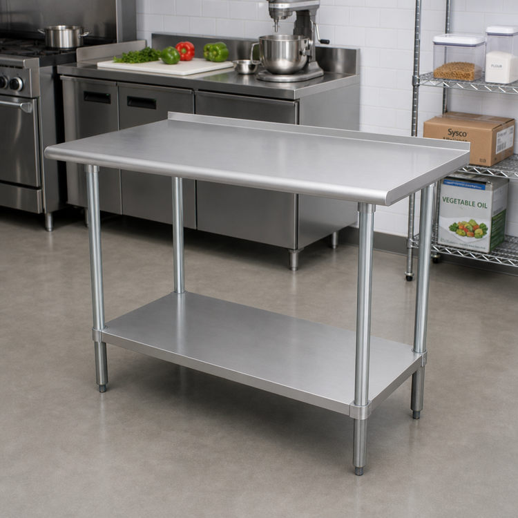 Product image #2 for Advance Tabco FSS-240 30" x 24" 14 Gauge 304 Stainless Steel Work Table with Adjustable Undershelf and 1-1/2" Rear Up-Turn