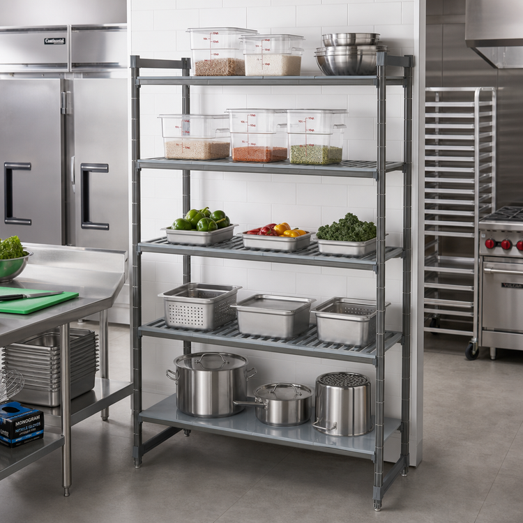 Product image #2 for Cambro Camshelving Basics Plus 5-Tier Vented/Solid Add-On Polymer Shelving Unit, 18-Inch x 36-Inch x 84-Inch, Brushed Graphite