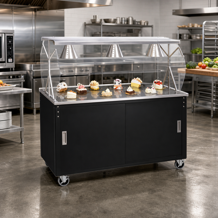 Product image #2 for 60-Inch Mobile Utility Station with Stainless Steel Top, Sliding Door Storage Base, and Buffet Breath Guard
