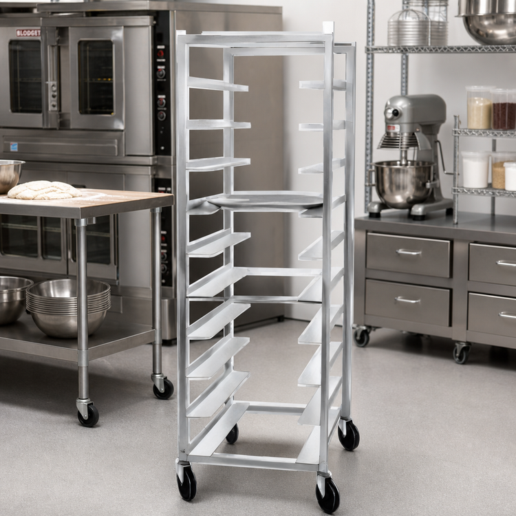 Product image #3 for Mobile Aluminum Single-Section Oval Tray Rack, 10-Tray Capacity