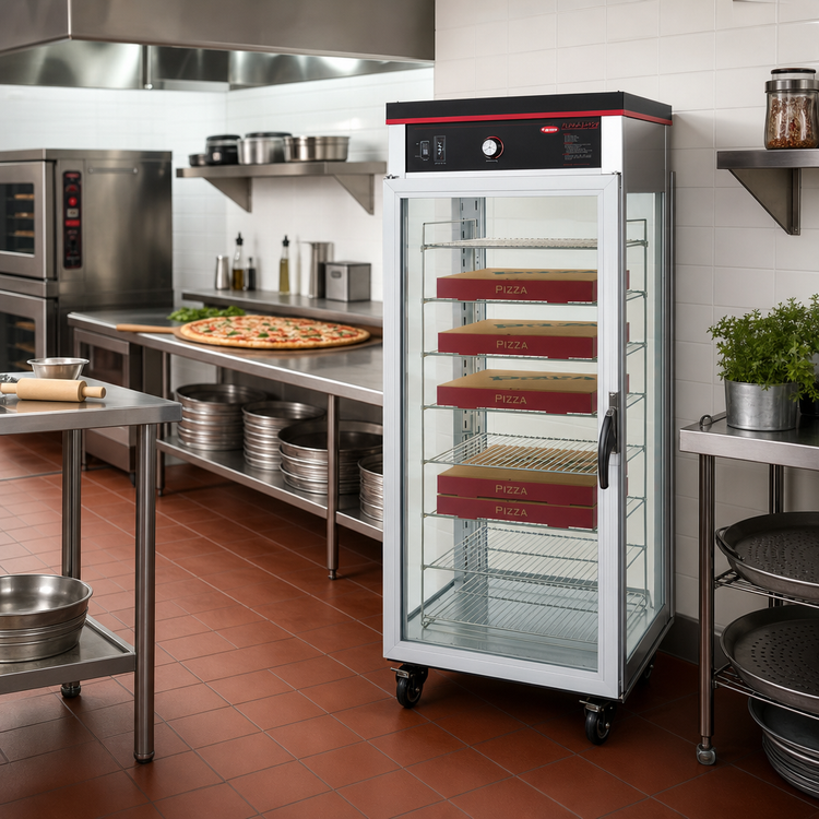 Product image #2 for Hatco Flav-R-Savor Tall Pass-Thru Dry Pizza Holding Cabinet, Full Height, 2 Clear Doors, 16 Pizza Box Capacity
