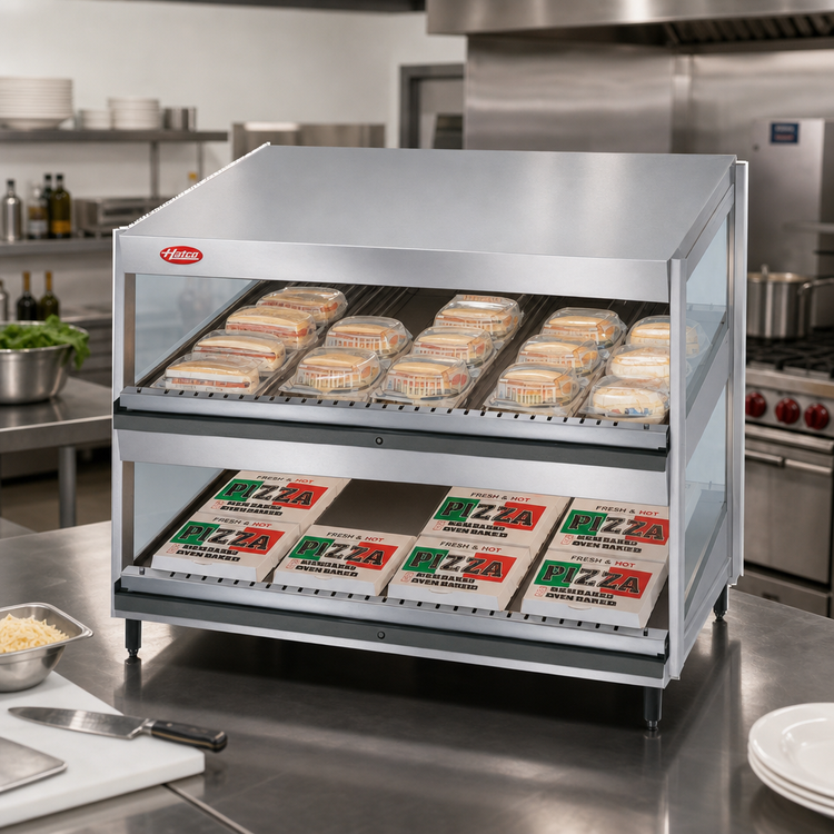 Product image #2 for Hatco Glo-Ray® 30-Inch Countertop Pass-Thru Merchandising Warmer with 2 Slanted Shelves