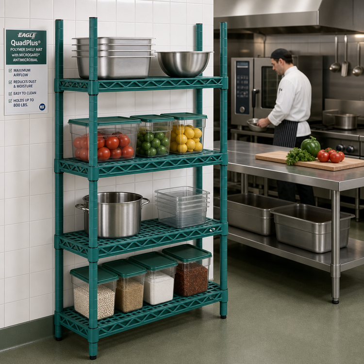 Product image #2 for Eagle QuadPlus Louvered Polymer Shelf Mat, 48W x 18D, Green, MICROGARD Antimicrobial
