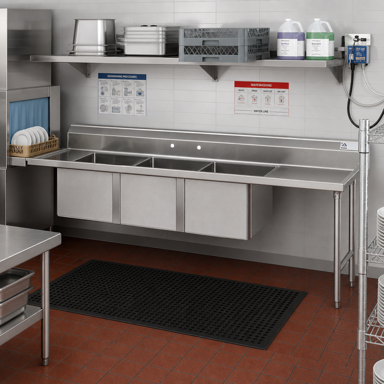 Product image #2 for Advance Tabco 107-Inch 3-Compartment Straight Dishtable with 20 x 20 x 14-Inch Bowls and Right Drainboard