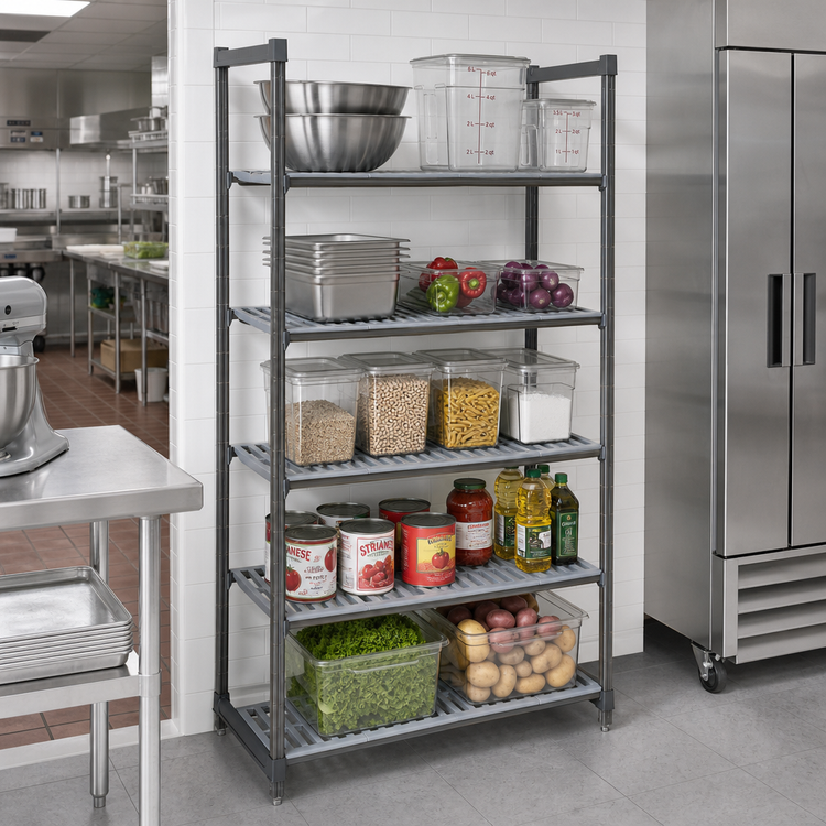 Product image #2 for Cambro Camshelving Basics Plus 30-Inch Wide x 18-Inch Deep x 64-Inch High Stationary Starter Shelving Unit, 5 Vented Shelves, Brushed Graphite