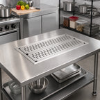 Thumbnail image #2 for John Boos UBDP-1830 Drop-In Stainless Steel Drip Pan with Removable Perforated Insert, 30 x 18 Inches, 1/4 MPT Drain