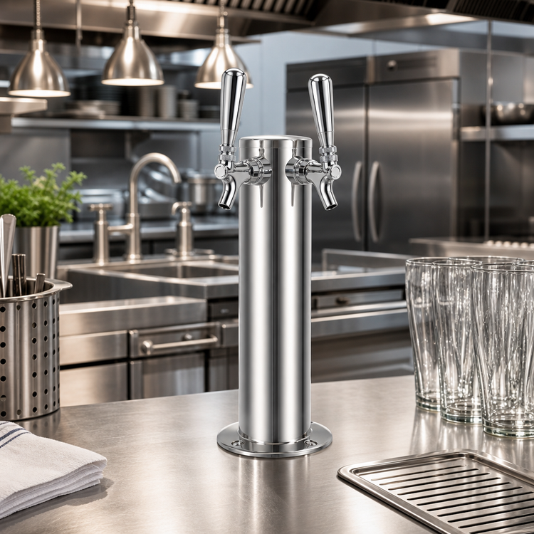 Product image #2 for Air-Cooled Single 3-Inch Column Beer Draft Tower with 2 Faucets, Polished Stainless Steel