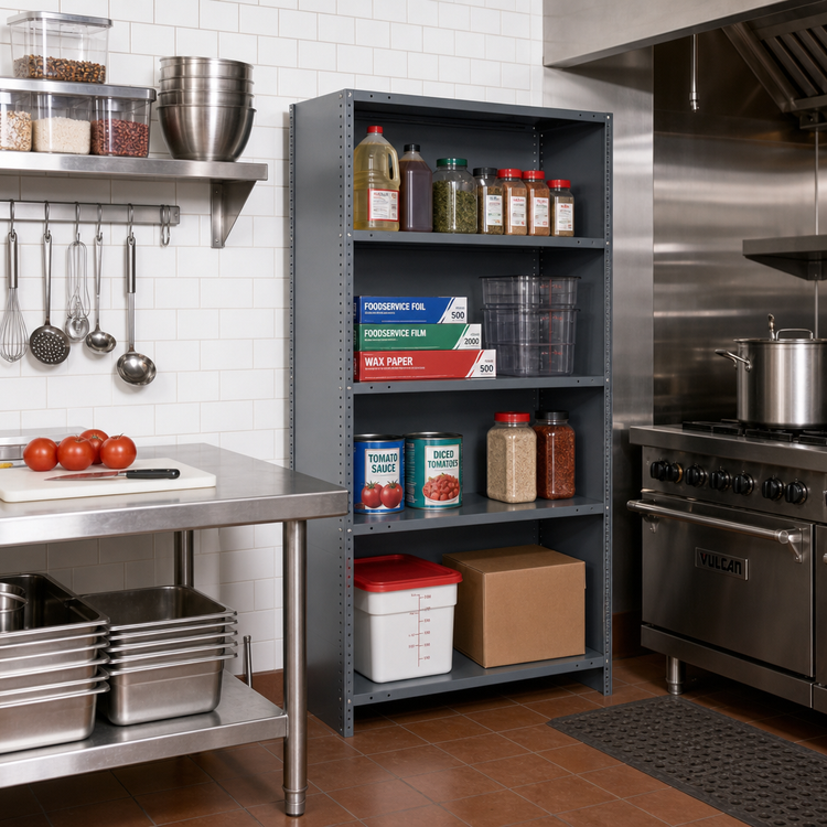 Product image #2 for Quantum IRONMAN Stationary Closed Steel Shelving Unit with 4 Shelves, 12 x 36 x 39 Inches