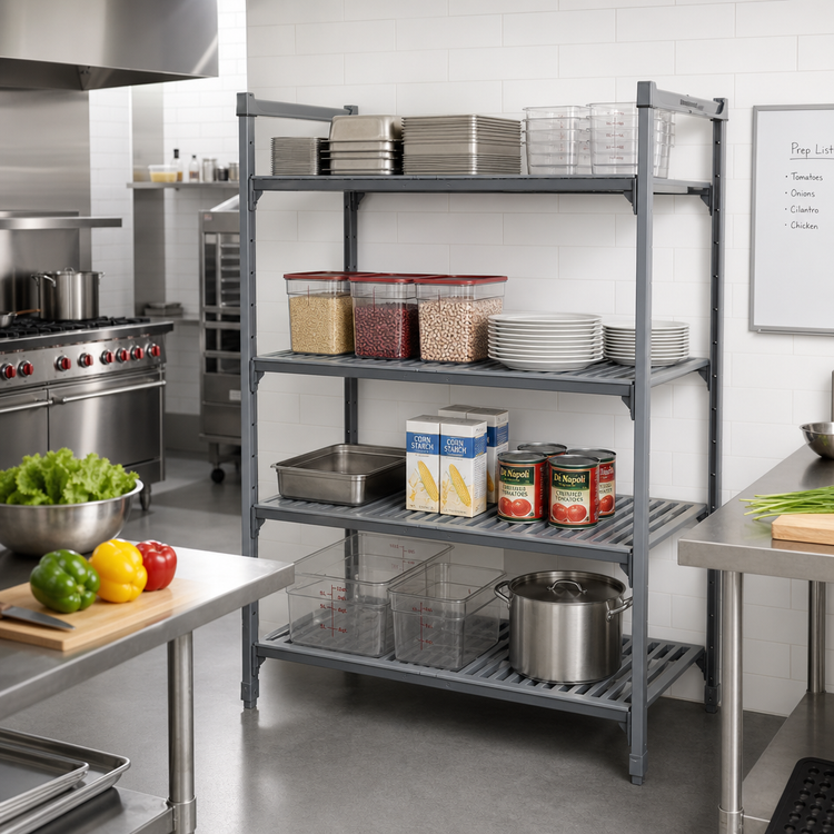 Product image #2 for Cambro Camshelving Basics Plus 4-Tier Stationary Starter Unit, 60"W x 21"D x 64"H, Brushed Graphite