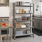 Thumbnail image #2 for Cambro Camshelving® Elements EST184281S5480 5-Tier Stationary Overhead Track Shelving Starter Unit, 18-Inch D x 42-Inch W x 81-Inch H