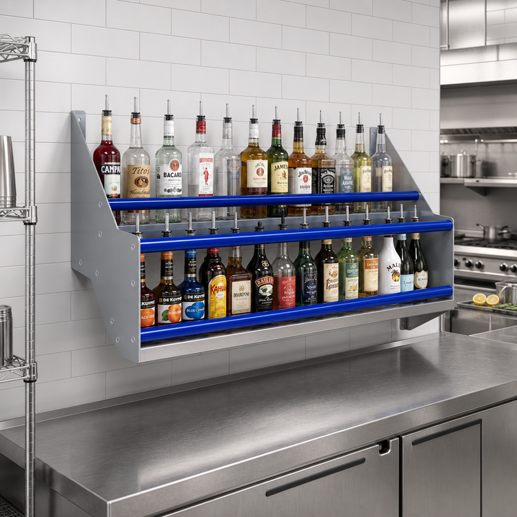 Product image #2 for Advance Tabco Prestige Supreme Double-Tier Stainless Steel Speed Rail, 72 Inch, 36-Bottle Capacity