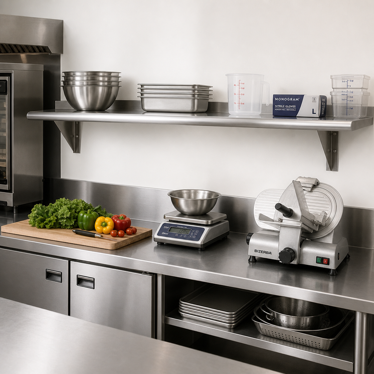 Product image #2 for Advance Tabco 96-Inch Wall-Mounted 304 Stainless Steel Shelf, 15-Inch Deep, 16 Gauge, Satin Finish