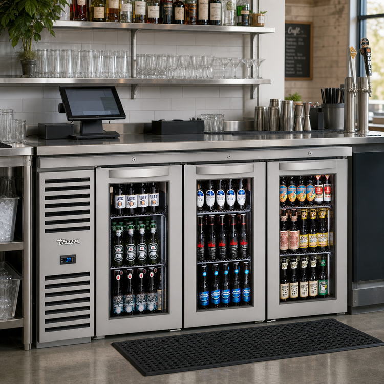 Product image #2 for True Premier Bar Three-Section 72-Inch Stainless Steel Refrigerated Back Bar Cooler with 3 Locking Glass Doors
