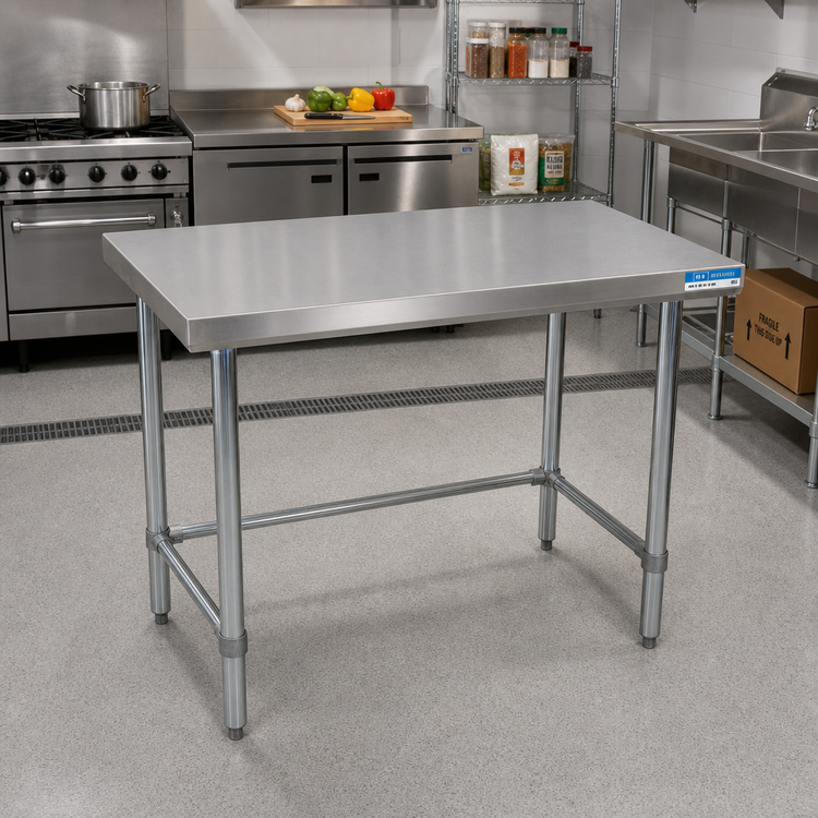 Product image #2 for BK Resources 60" x 36" 16-Gauge 304 Stainless Steel Flat Top Work Table with Open Base