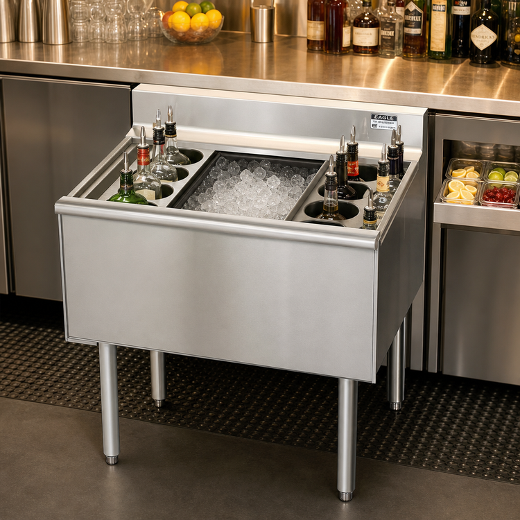 Product image #2 for Eagle Group 2200 Series 36-Inch Wide Underbar Cocktail Unit with 12-Inch Deep Insulated Ice Bin and 8 Bottle Wells