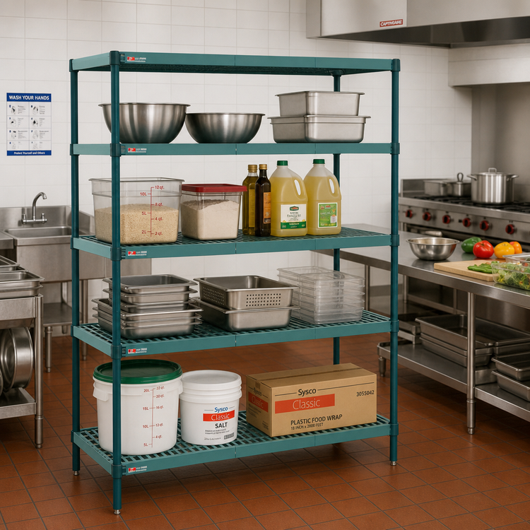 Product image #2 for Metro Super Erecta Pro Stationary Louvered Polymer Shelving Starter Unit with 4 Shelves, 21 x 48 x 74 Inches, Green