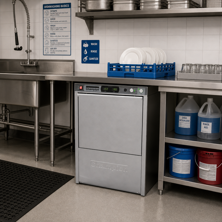 Product image #2 for Champion UH330B High-Temperature Undercounter Dishwasher, 24 Racks/Hour, 20" x 20" Rack, Built-In Booster