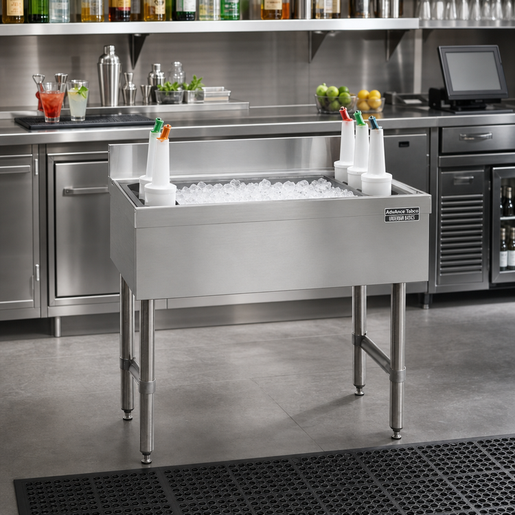 Product image #2 for Advance Tabco Underbar Basics 30-Inch Stainless Steel Cocktail Unit with 12-Inch Deep Ice Bin and 7-Circuit Cold Plate