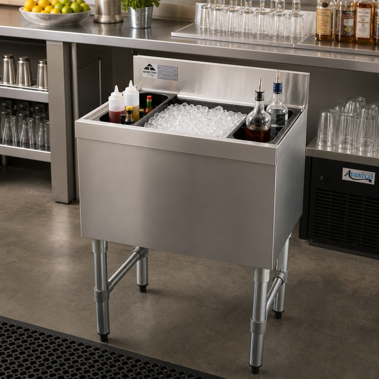 Product image #2 for Advance Tabco Underbar Basics 30-Inch Stainless Steel Cocktail Unit with 12-Inch Deep Ice Bin and 7-Circuit Cold Plate