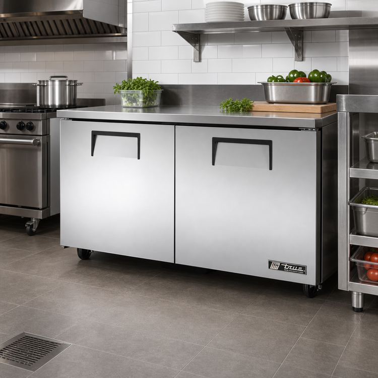 Product image #2 for True 2-Section Undercounter Refrigerator with Solid Doors, 60 3/8" Wide, Stainless Steel, 115V