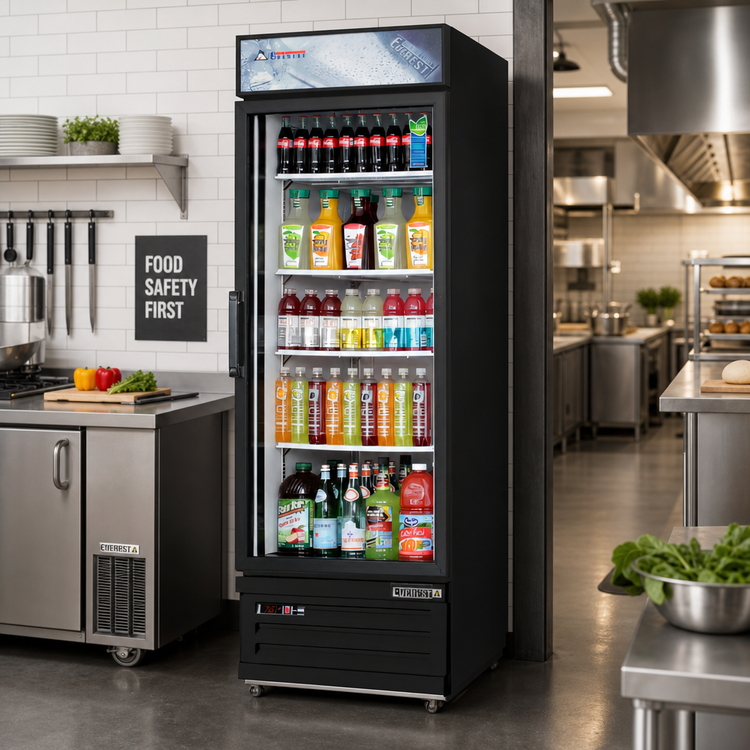 Product image #2 for Everest Refrigeration EMGR20B One-Section Glass Door Merchandiser Refrigerator, 20 Cu. Ft., Bottom-Mounted Self-Contained, Black Exterior