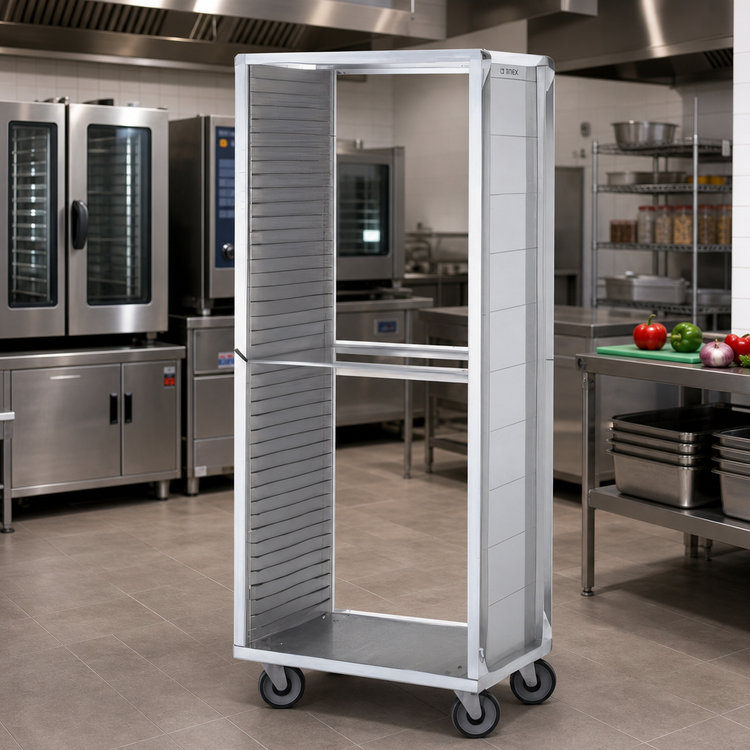 Product image #2 for Dinex Closed-Side End-Loading Aluminum Pan Rack for 18 x 26 Trays, 41 Capacity, with 5-Inch Casters