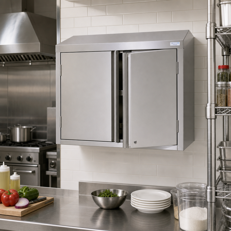 Product image #2 for BK Resources 30-Inch Wall-Mounted Stainless Steel Wall Cabinet with Locking Hinged Doors