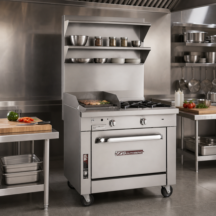 Product image #2 for Southbend Platinum 36-Inch Heavy Duty Gas Range with 2 Open Burners, 24-Inch Charbroiler and Standard Oven