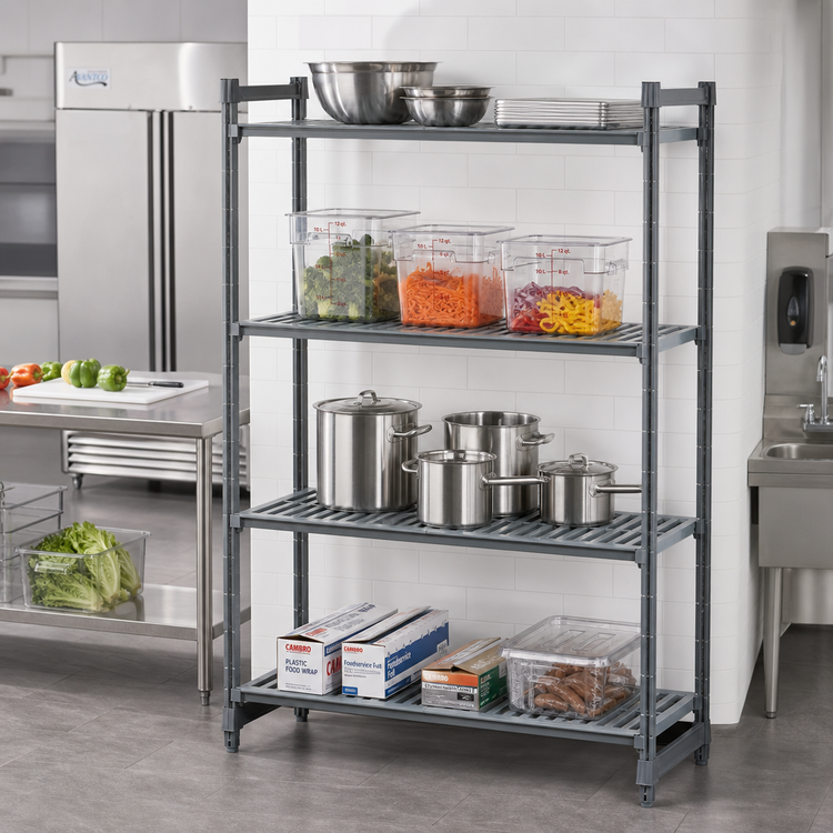 Product image #2 for Cambro Camshelving Basics Plus 4-Tier Vented Add-On Polymer Shelving Unit, 21 x 30 x 84 Inches, Brushed Graphite