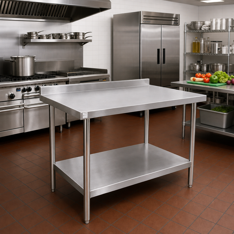 Product image #2 for Klinger's Trading Heavy Duty Stainless Steel Work Table with 2-Inch Backsplash, Open Base, 72 x 30 x 38 Inches