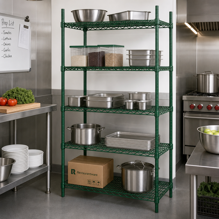 Product image #2 for Heavy Duty 5-Tier Stationary Wire Shelving Unit, 30 x 24 x 84 Inches, Green Epoxy Coated