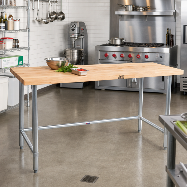 Product image #2 for John Boos 84-Inch x 24-Inch Northern Hard Rock Maple Wood Top Work Table with Stainless Steel Base