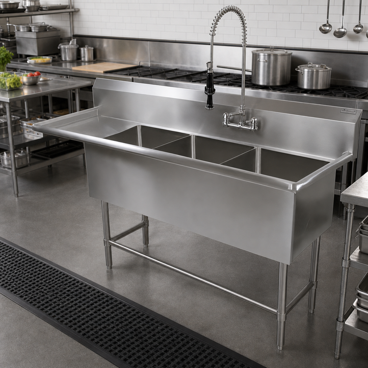 Product image #2 for John Boos Pro-Bowl 3-Compartment Sink with 24-Inch Left Drainboard, 18 x 24 x 12-Inch Bowls, 14-Gauge Stainless Steel