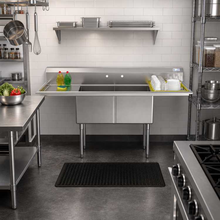 Product image #3 for KoolMore 72-Inch 2-Compartment Stainless Steel Commercial Sink with Dual Drainboards
