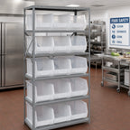 Thumbnail image #2 for Quantum QSBU-260CL Heavy-Duty Wire Shelving Unit, 6 Shelves, 15 Clear Bins, 400 lb. Per Shelf, 18"D x 36"W x 75"H