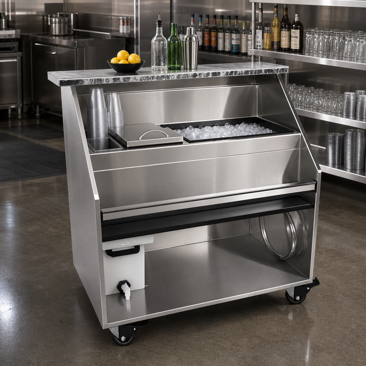 Product image #2 for Glastender 48-Inch Portable Bar for Stackable Cups with Stainless Steel Top, Ice Bin, and Cup Storage