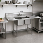 Thumbnail image #2 for Eagle Group 314-16-2-18R-3VP 2-Compartment 304 Stainless Steel Sink, 56-5/8"W, Right-Hand 18" Drainboard, 9-1/2"H Backsplash Case of 3