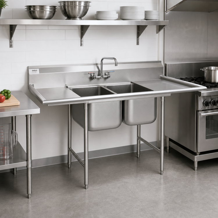 Product image #2 for Eagle Group 314 Series 2-Compartment Stainless Steel Sink with Right-Hand Drainboard, 56-5/8 Inch Wide